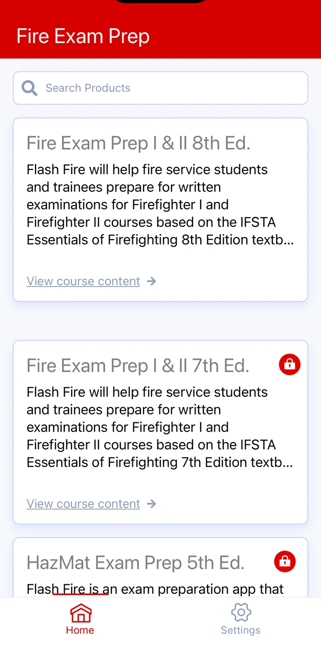 Fire Exam Prep app: the course library